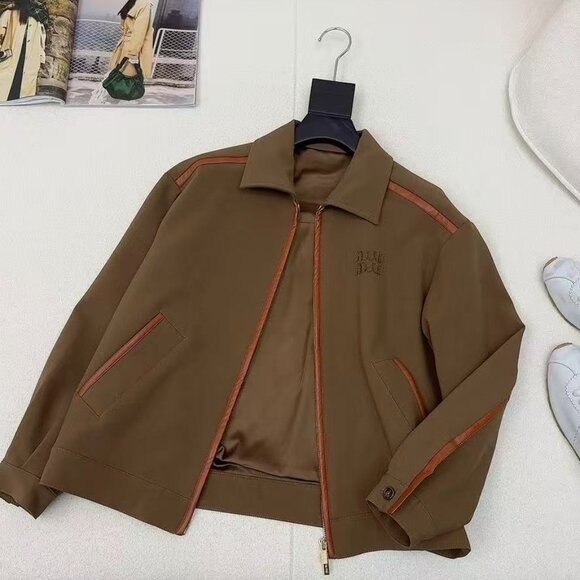 Miu Miu Brown Leather-Patch Collar Jacket | Retro Preppy Short Jacket, Size S - Picture 2 of 9